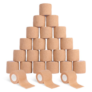 Self-Adhesive Cohesive Bandage Wrap – 2" x 5 Yd Latex-Free Vet Wrap & Sports Tape, Tattoo Grip Wrap, Beige, Black or Multicolor, 24 Rolls