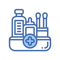 Medical supply products nitrile gloves, vinyl gloves, hospital shoe covers, hairnets, isolation gowns, iodine swabs, emergency gear, self-adhesive bandage, masks, and coban tape